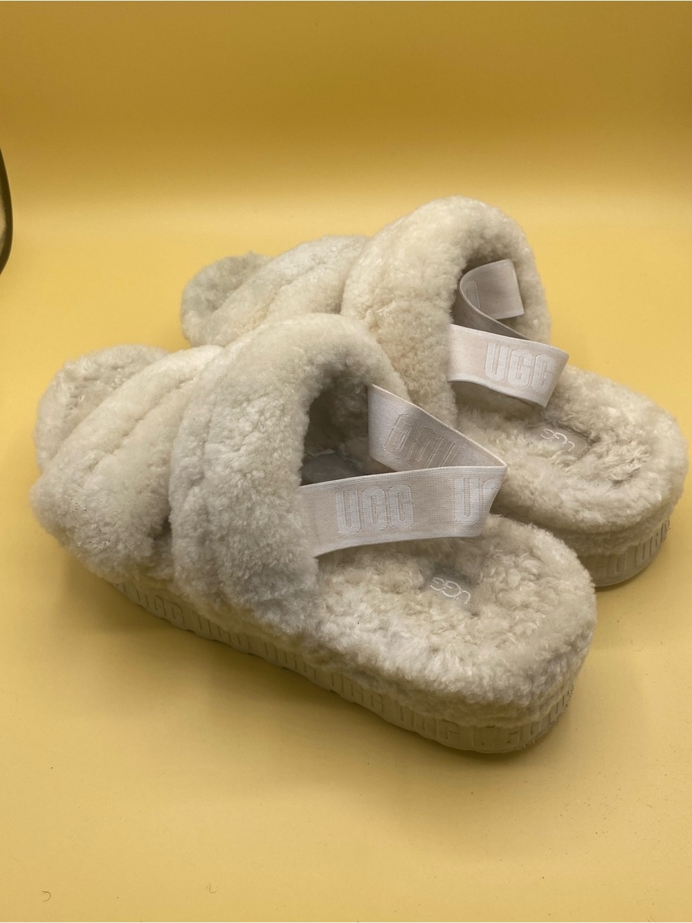 UGG Cream Shearling Double-Strap Slide Sandals - Picture 3 of 5